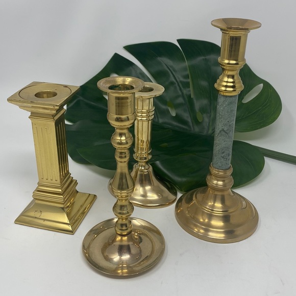 Vintage Brass Candlesticks Set of 4 Various